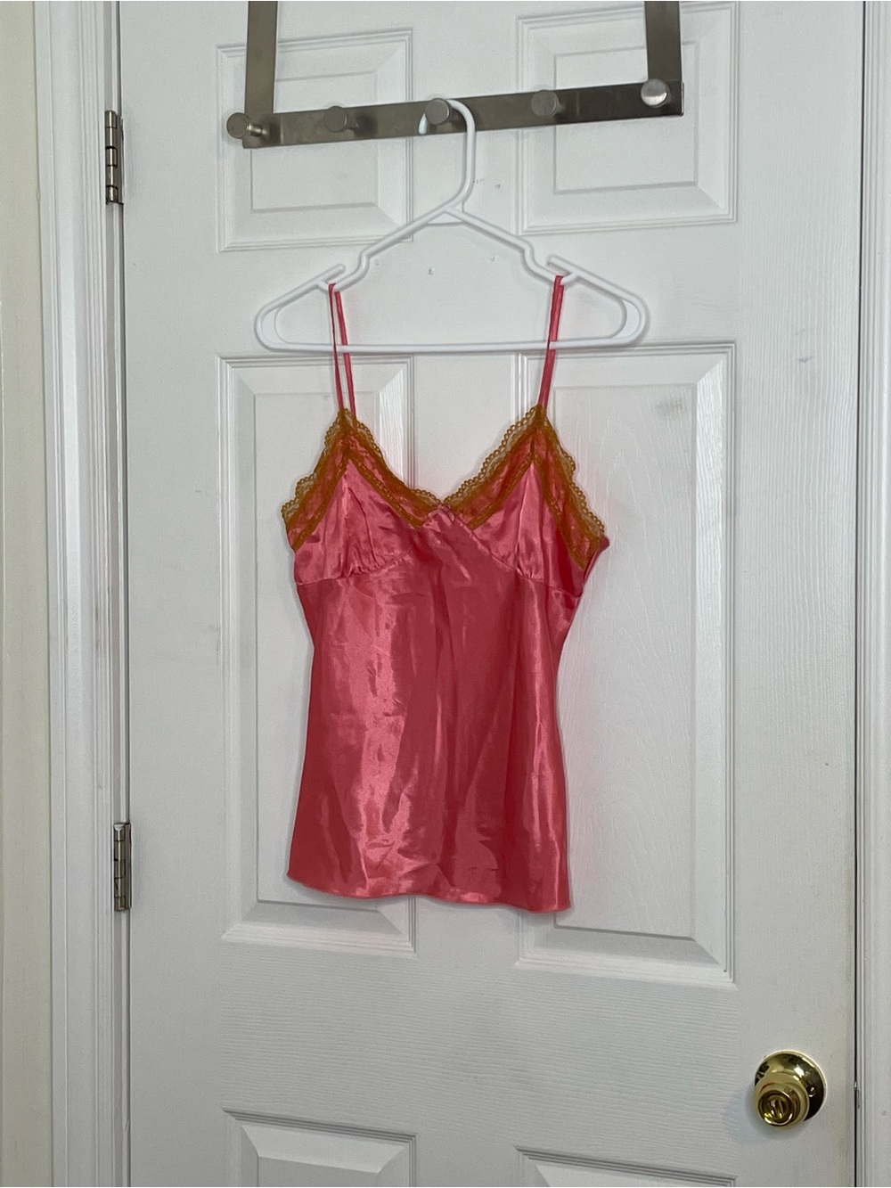 Satin Lace Trim Camisole in Coral